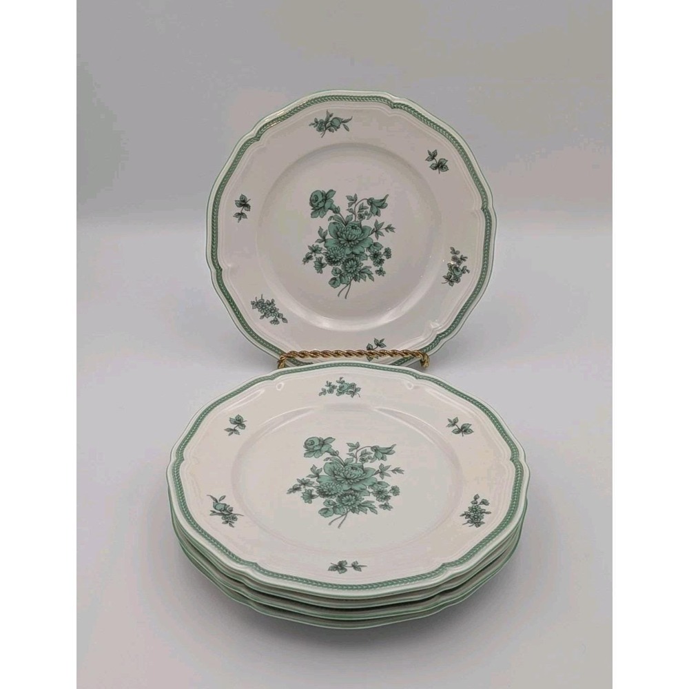 Set Of 5 Rosenthal Green Bloom Grüne Blüte Chippendale Salad Plates, Germany 50s